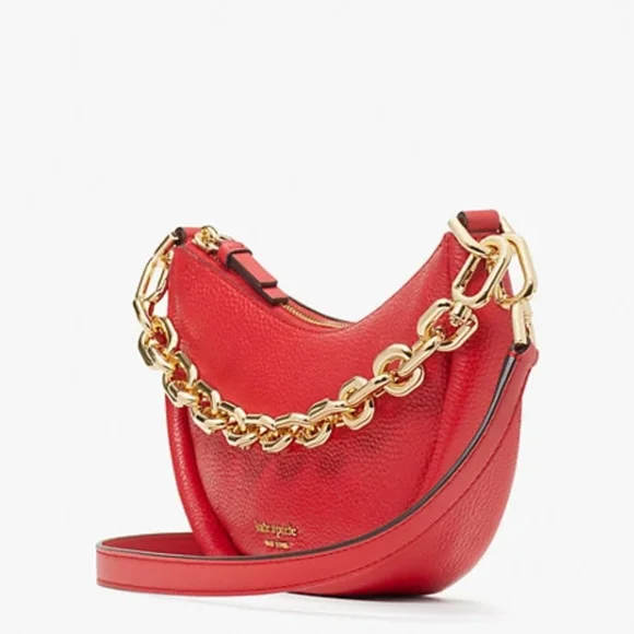 Kate Spade Smile Small Leather Chain Shoulder Bag Crossbody Lingonberry - Picture 3 of 4